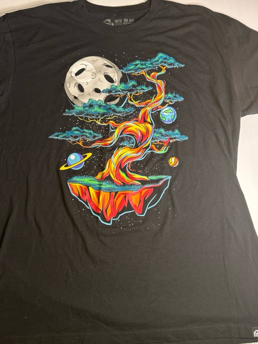 Into The AM Black Graphic Tee with Neon Cosmic Tree Print
